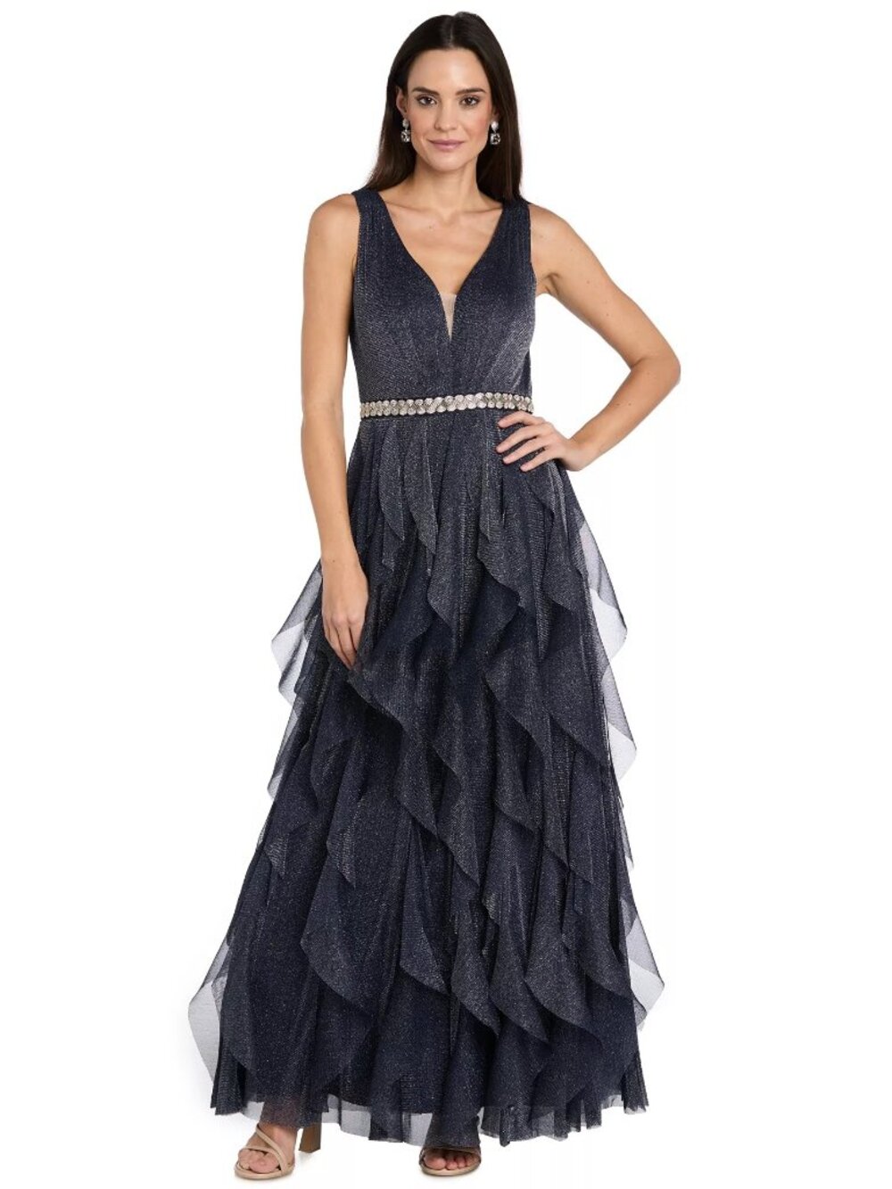 R & M Richards Formal Sleeveless Full Skirt Gown - Blue/Silver - Size 12 - NEW!